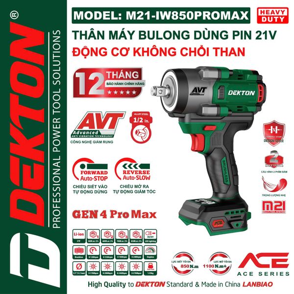DEKTON Thân máy siết bu lông pin 21V (850Nm, 1/2inch) M21-IW850 PROMAX