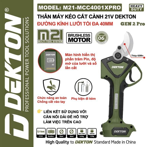 DEKTON Thân máy cắt cành pin 21V M21-MCC4001XPRO