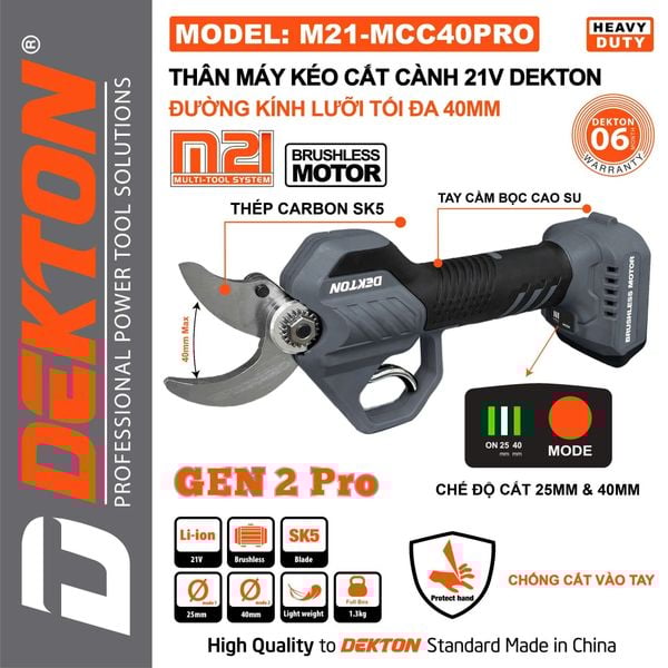 DEKTON Thân máy cắt cành pin 21V M21-MCC40PRO
