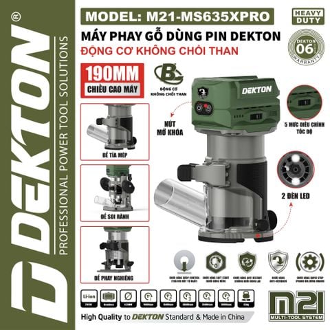 DEKTON Thân máy phay dùng pin 21V M21-MS635XPRO