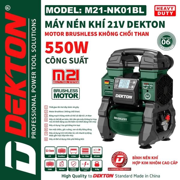 DEKTON Thân máy nén khí pin 21V (9 Bar, 6 lít) M21-NK01BL