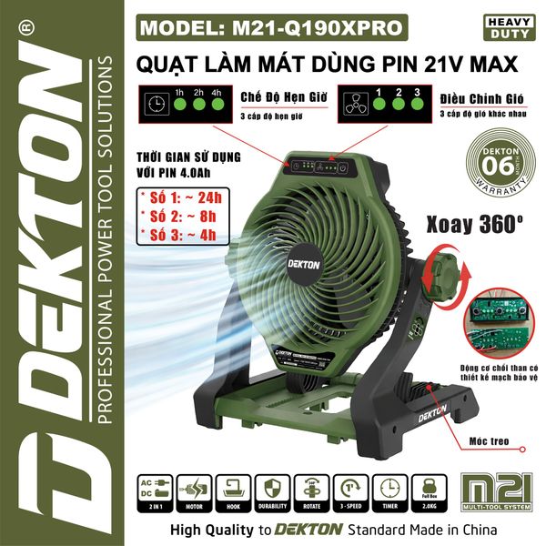 DEKTON Quạt dùng pin 21V M21-Q190XPRO