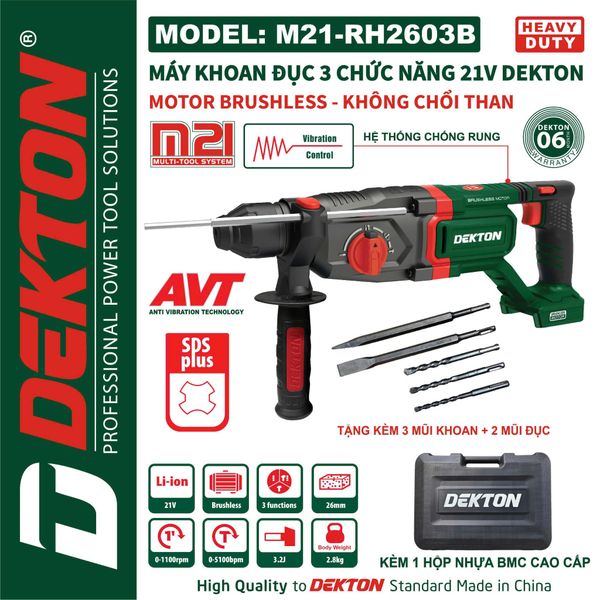 DEKTON Thân máy khoan bê tông pin 21V (3.2J) M21-RH2603B