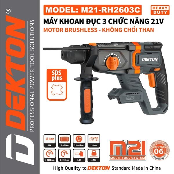 DEKTON Thân máy khoan bê tông pin 21V (3.2J) M21-RH2603C