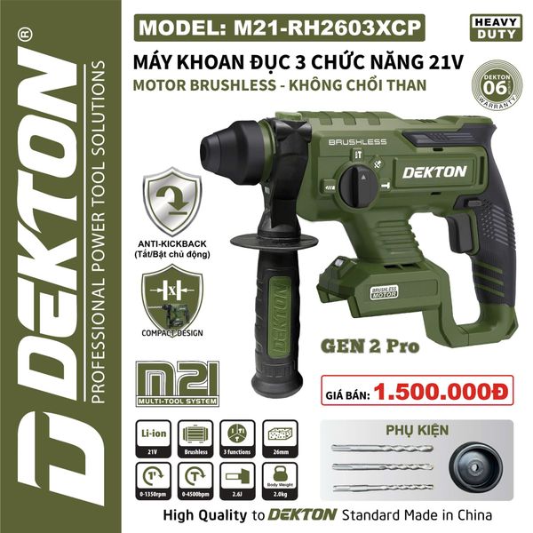 DEKTON Thân máy khoan bê tông pin 21V (2.6J) M21-RH2603XCP