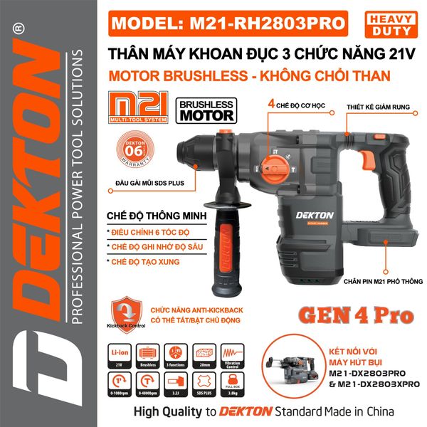 DEKTON Thân máy khoan bê tông 21V (3.2J) M21-RH2803PRO