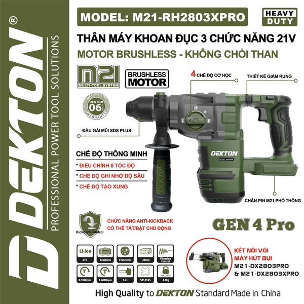 DEKTON Thân máy khoan bê tông 21V (3.2J) M21-RH2803XPRO