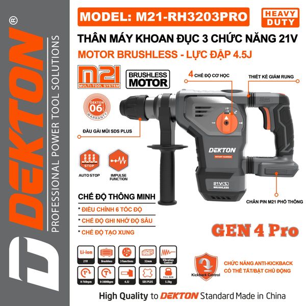 DEKTON Thân máy khoan bê tông 21V (4.5J) M21-RH3203PRO