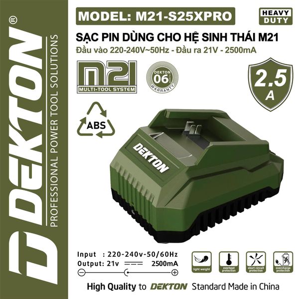 DEKTON Sạc pin 21V  2.5A M21-S25XPRO