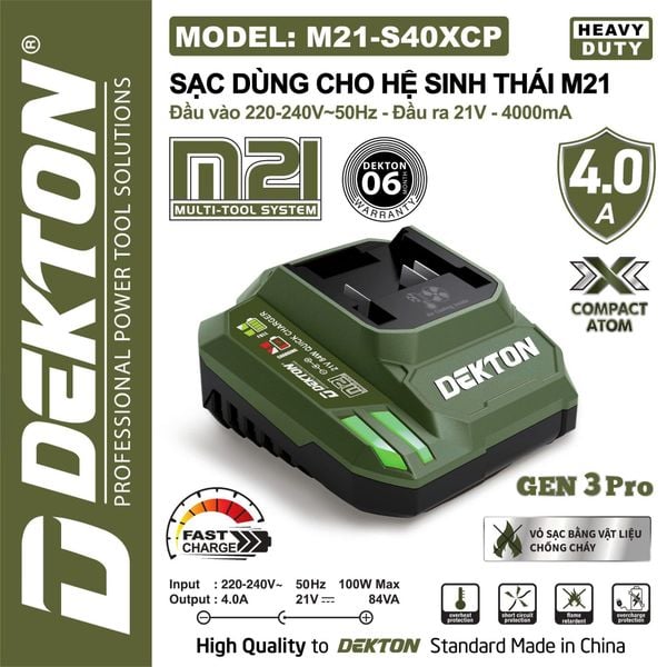 DEKTON Sạc pin 21V  4A M21-S40XCP