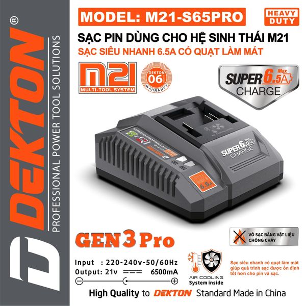 DEKTON Sạc pin 21V  6.5A M21-S65PRO