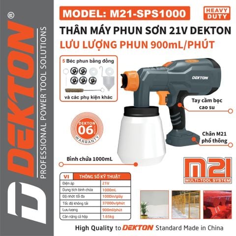 DEKTON Thân máy phun sơn pin 21V M21-SPS1000