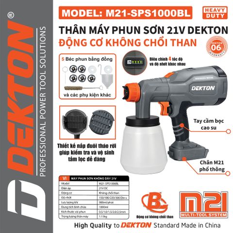 DEKTON Thân máy phun sơn pin 21V M21-SPS1000BL