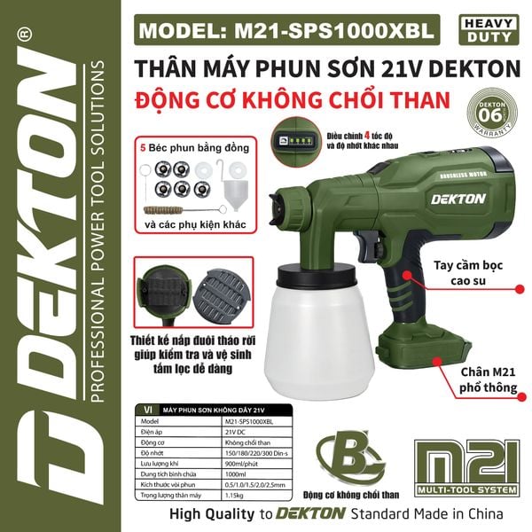 DEKTON Thân máy phun sơn pin 21V M21-SPS1000XBL