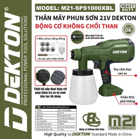 DEKTON Thân máy phun sơn pin 21V M21-SPS1000XBL