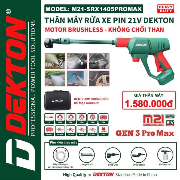 DEKTON Thân máy rửa xe pin 21V (55 Bar) M21-SRX1405PROMAX