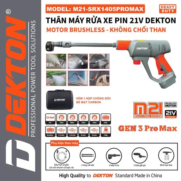 DEKTON Thân máy rửa xe pin 21V (55 Bar) M21-SRX1405PROMAX