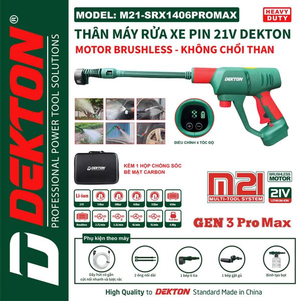 DEKTON Thân máy rửa xe pin 21V (55 Bar) M21-SRX1406PROMAX