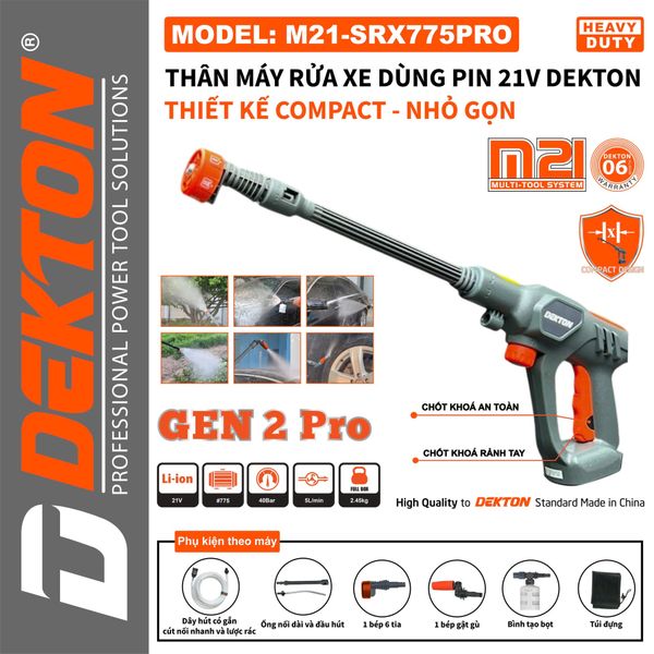 DEKTON Thân máy rửa xe pin 21V (40 Bar) M21-SRX775PRO