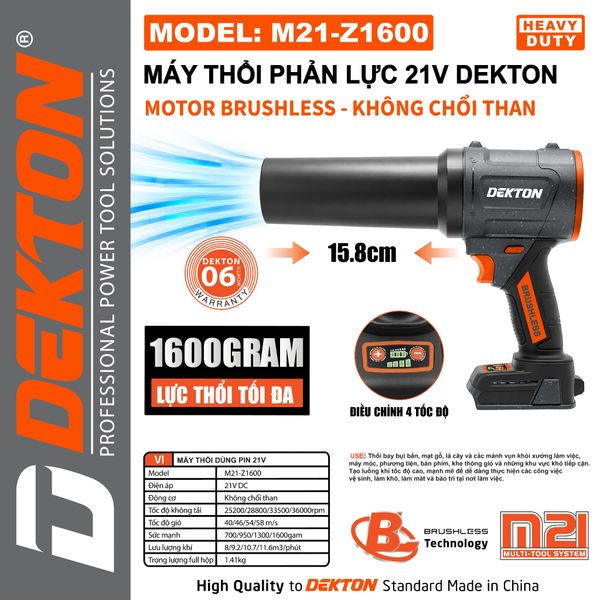 DEKTON Thân Máy thổi bụi/ lá Pin 21V M21-Z1600