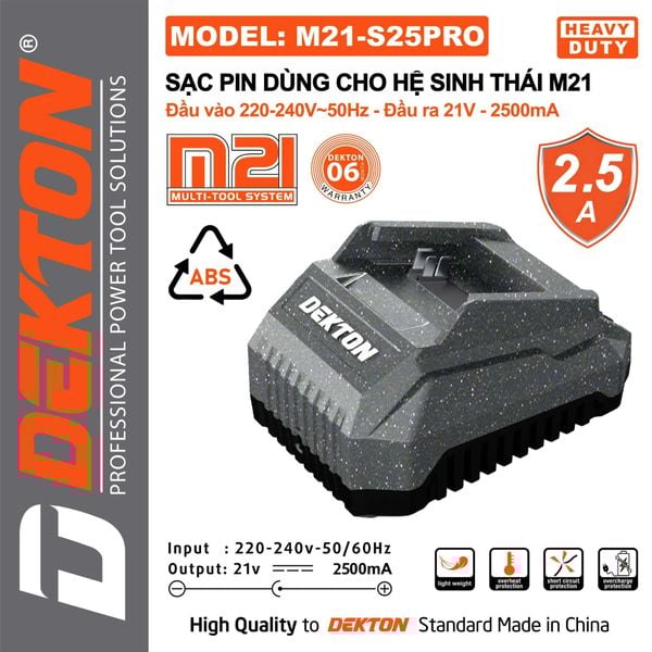 DEKTON Sạc pin 21V  2.5A M21-S25PRO