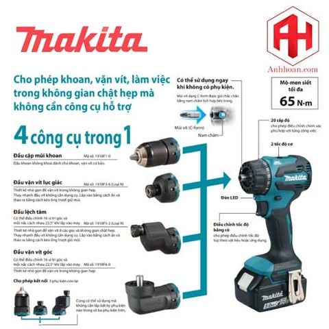 Thân Máy khoan vặn vít pin Makita 18V 4 trong 1 DDF491Z