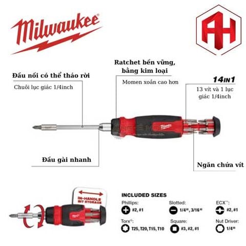 Milwaukee Tua vít bánh cóc đa năng 14 đầu 48-22-2903