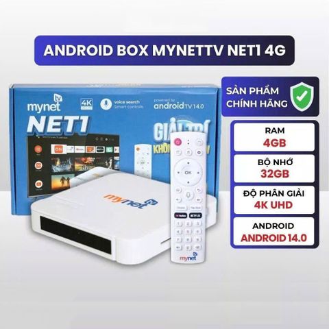 TV Box MYNETTV NET1 4G – Android 14 | RAM 4GB, ROM 32GB | Hỗ trợ 6K, WiFi 5G