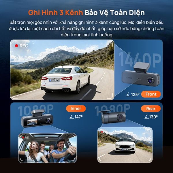 Camera Hành Trình 70mai T400 – Ghi Hình 3 Camera, 2.5K HDR, GPS, WiFi