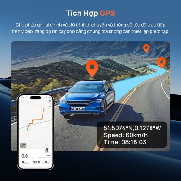 Camera Hành Trình 70mai T400 – Ghi Hình 3 Camera, 2.5K HDR, GPS, WiFi