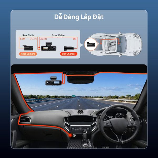 Camera Hành Trình 70mai T400 – Ghi Hình 3 Camera, 2.5K HDR, GPS, WiFi