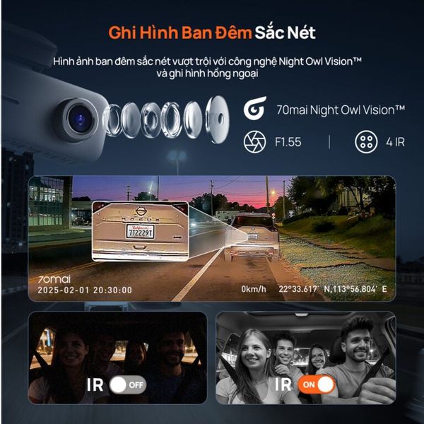 Camera Hành Trình 70mai T400 – Ghi Hình 3 Camera, 2.5K HDR, GPS, WiFi