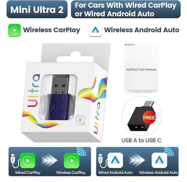 Carlinkit Mini Ultra 2 – Chuyển CarPlay & Android Auto Có Dây Sang Không Dây