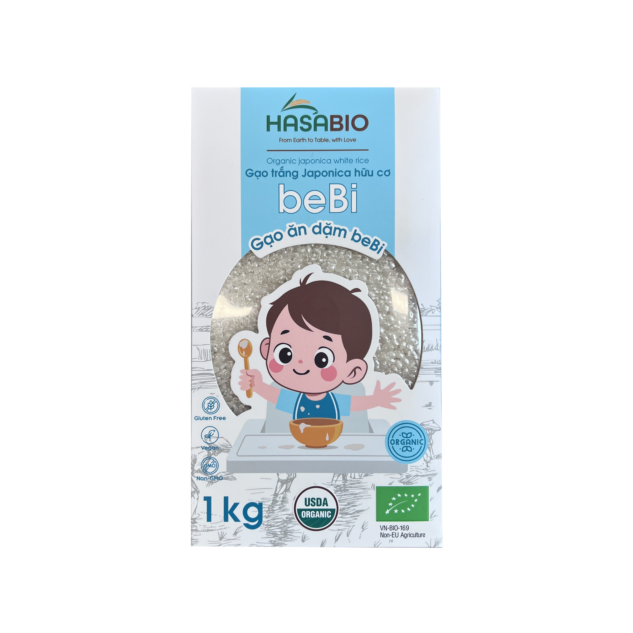 Gạo trắng Japonica hữu cơ beBi HasaBio 1 kg