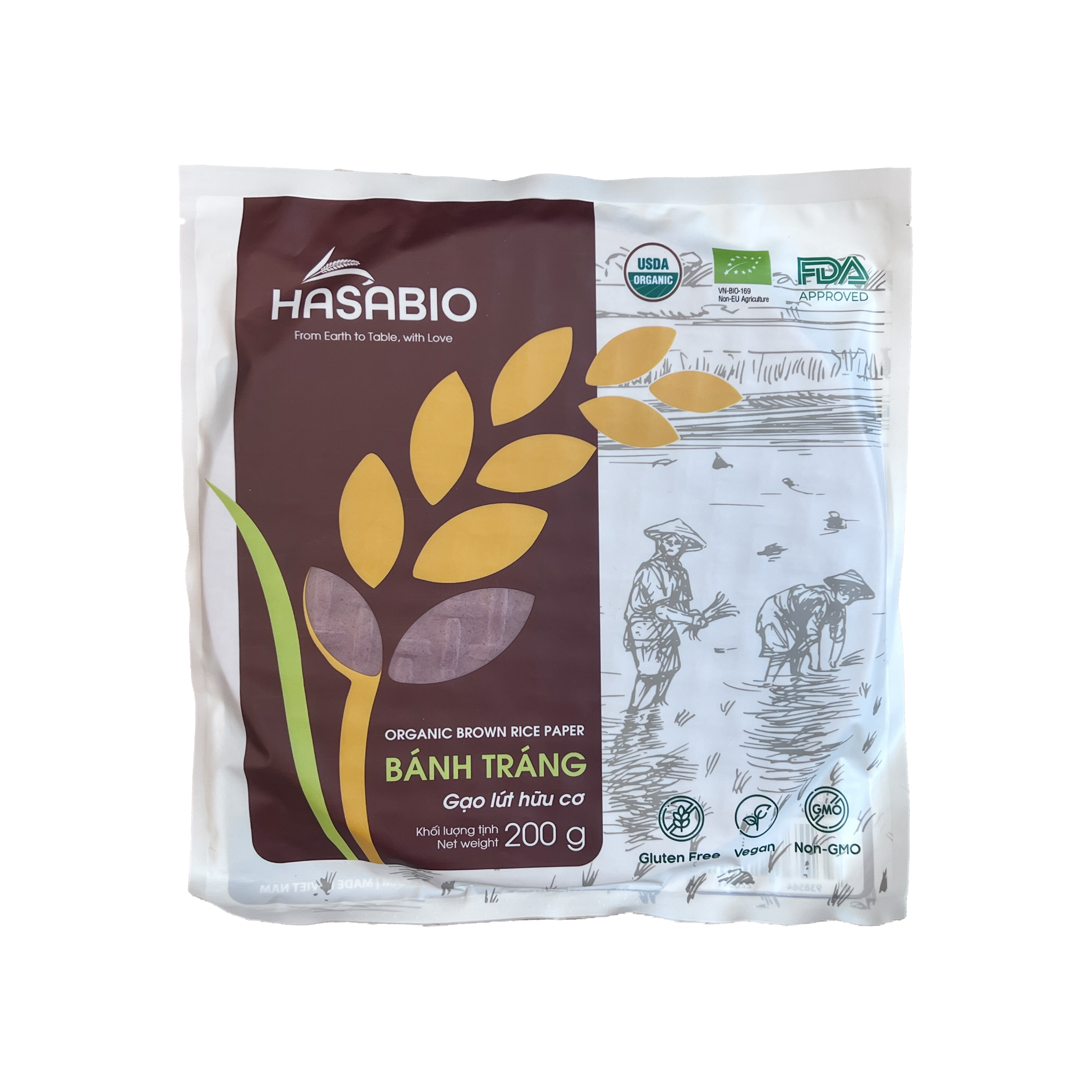 Bánh tráng gạo lứt hữu cơ HASABIO 200g