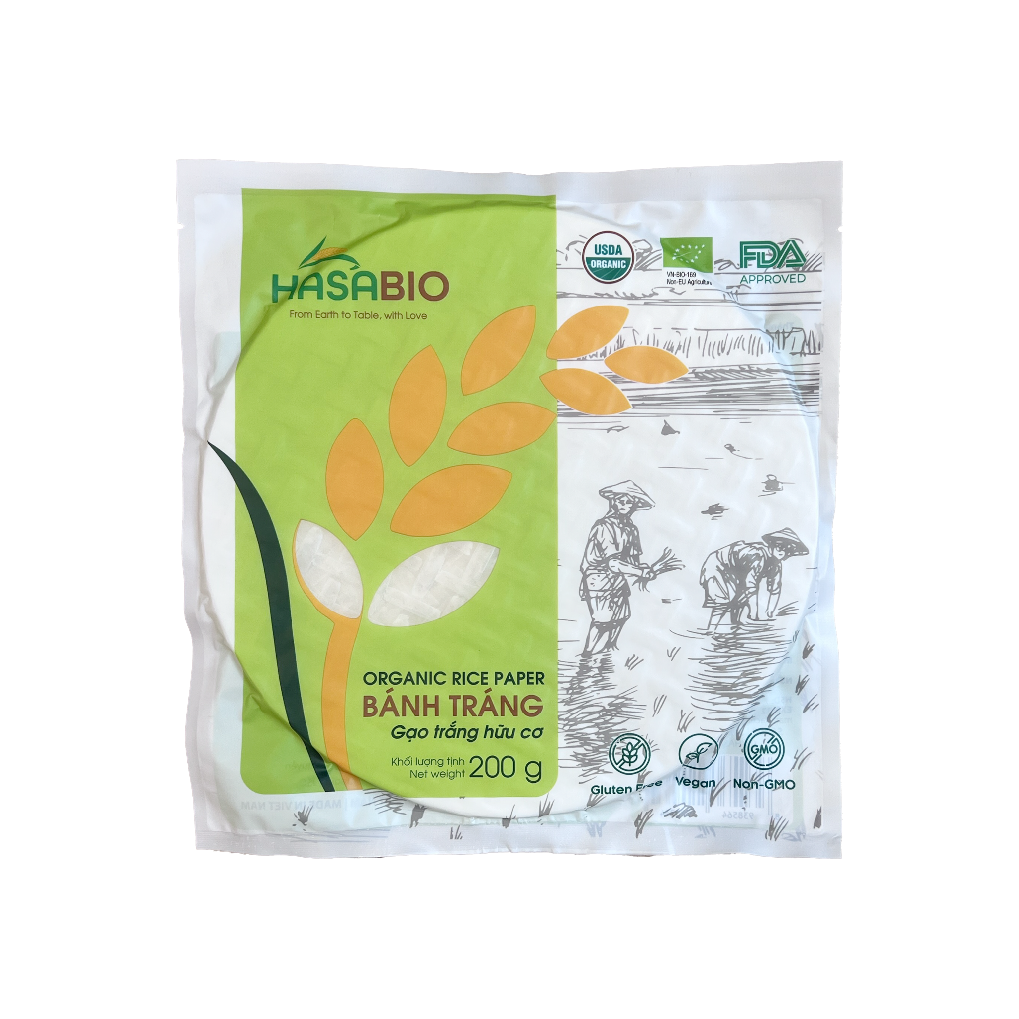 Bánh tráng gạo trắng hữu cơ HASABIO 200g