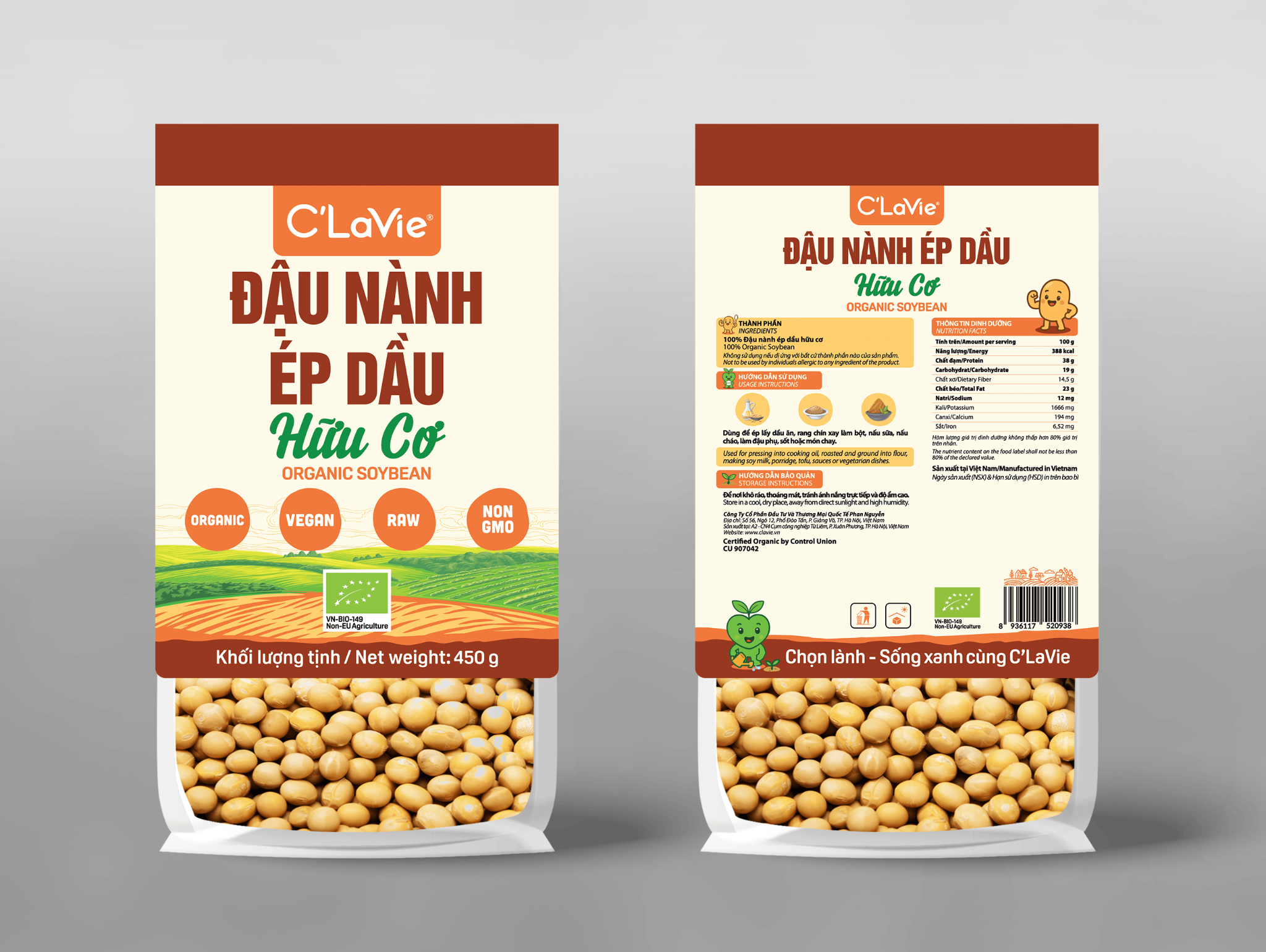 Đậu nành ép dầu hữu cơ C'LaVie 450g