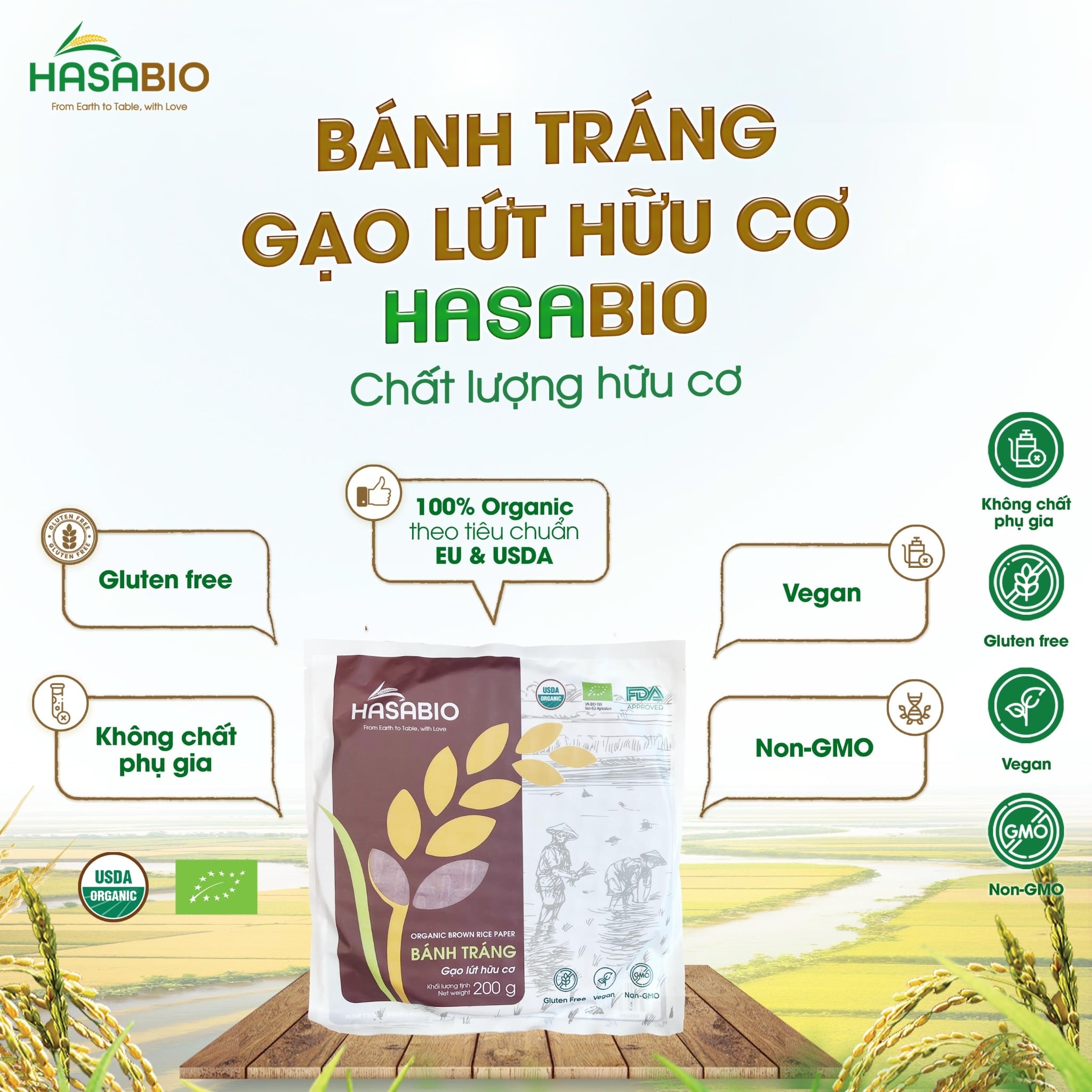 Bánh tráng gạo lứt hữu cơ HASABIO 200g