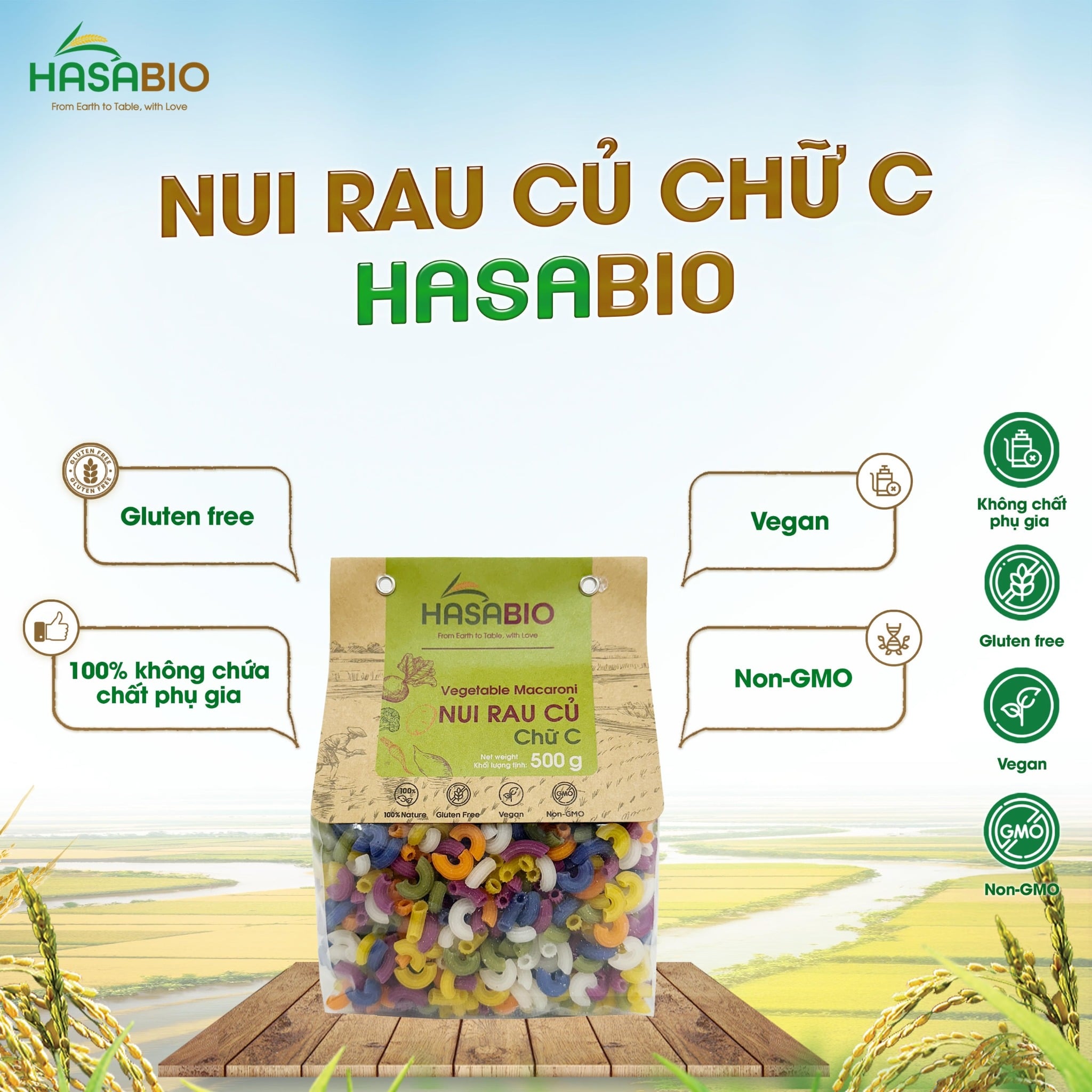 Nui rau củ chữ C HASABIO 500G