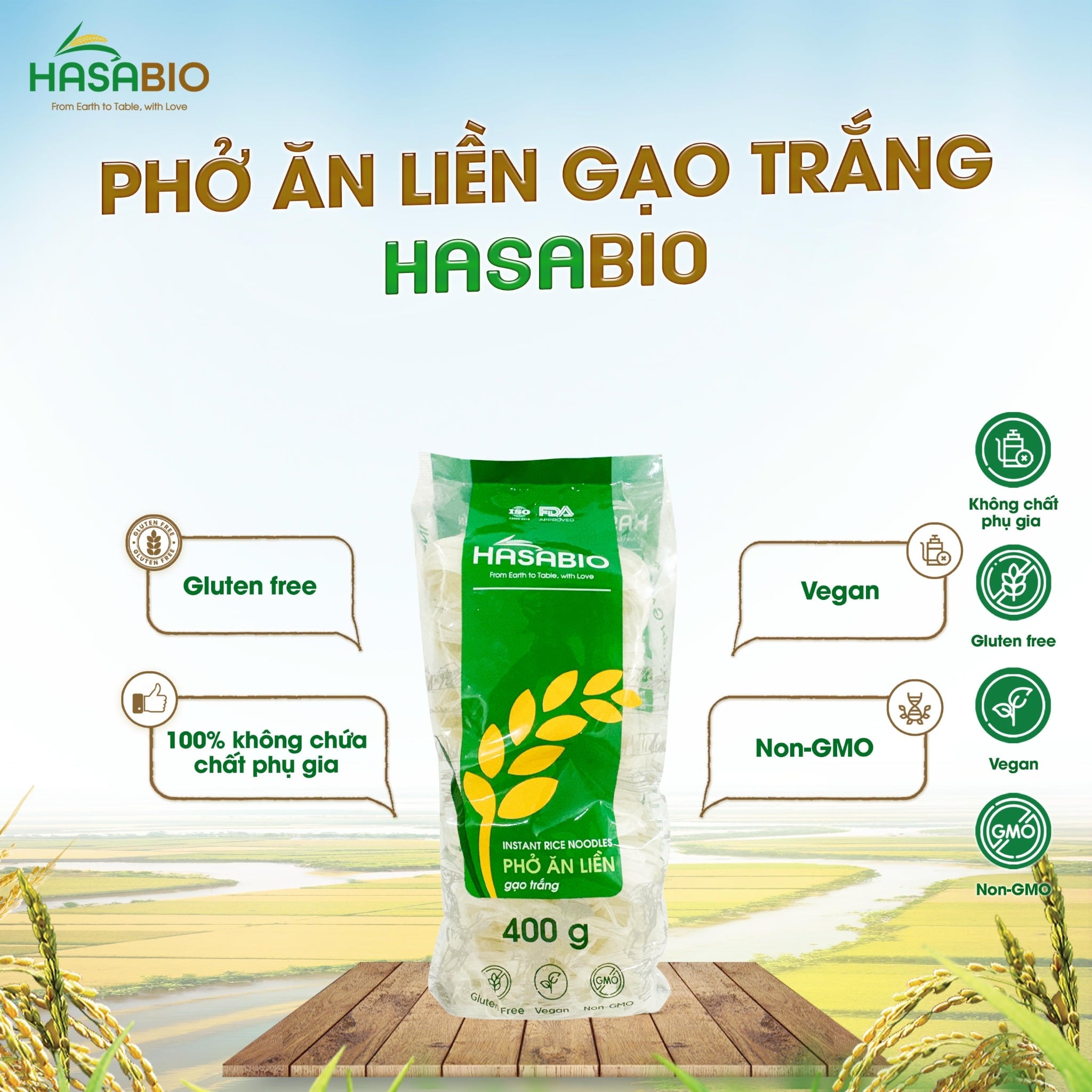 Phở ăn liền gạo trắng HASABIO 400G