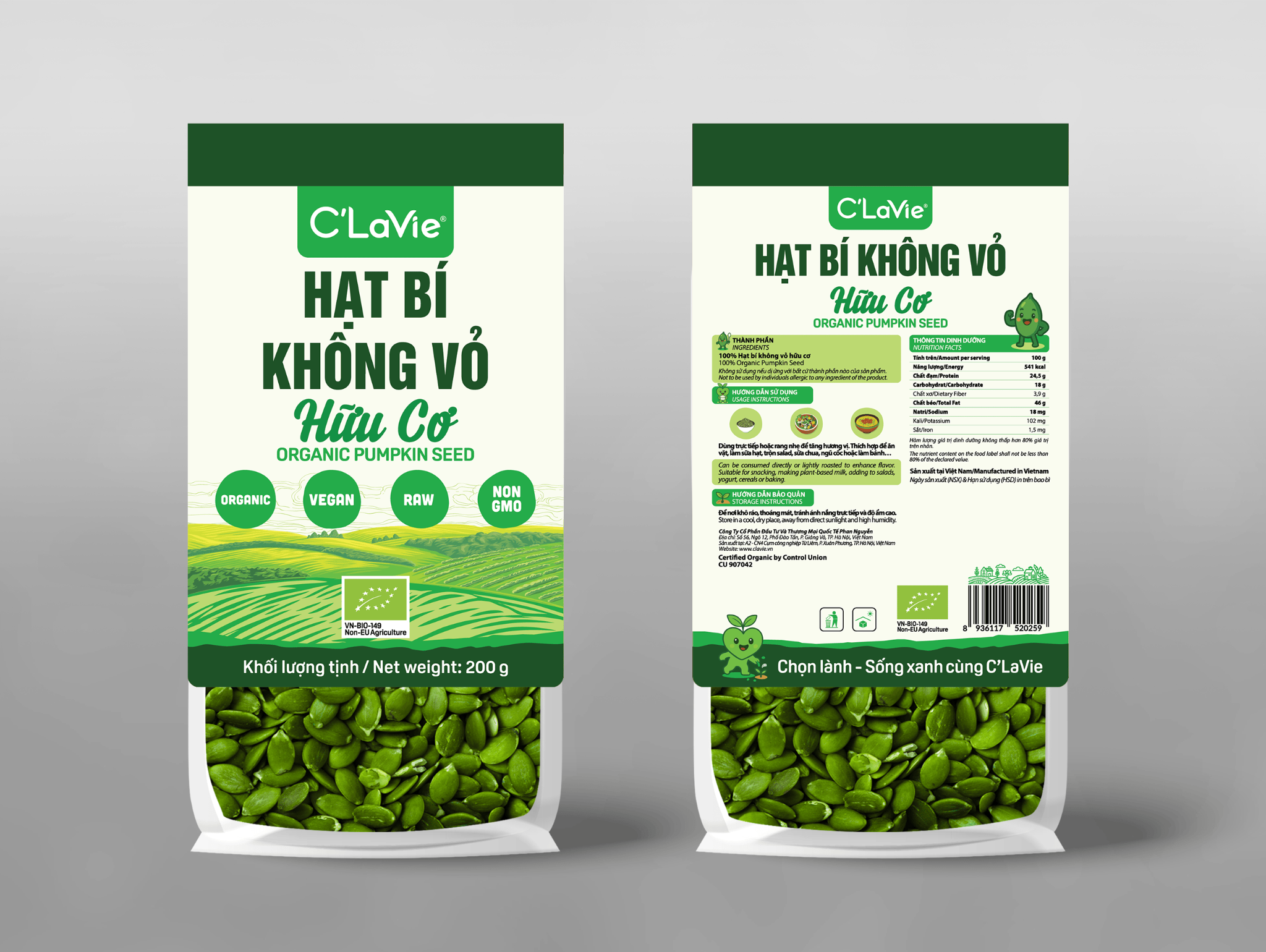 Hạt bí không vỏ hữu cơ C'LaVie 200