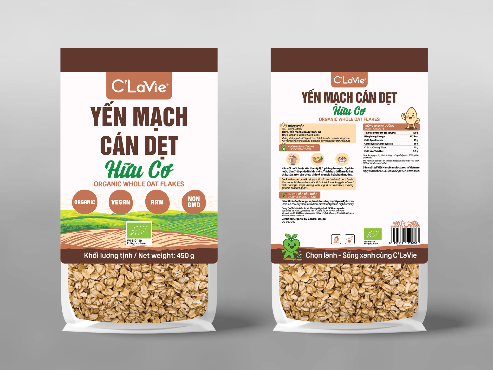 Yến mạch cán dẹt hữu cơ C'LaVie 450g
