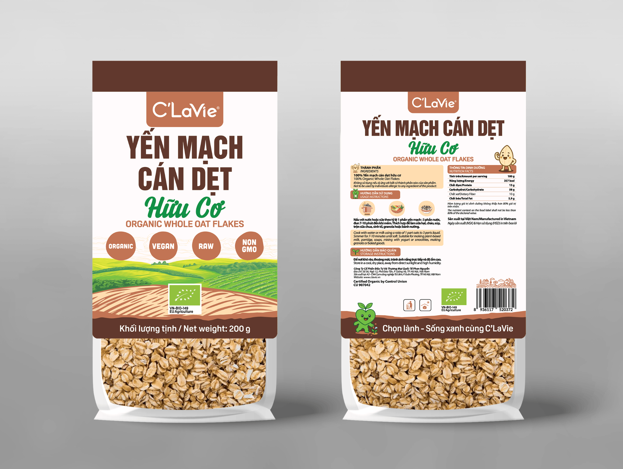 Yến mạch cán dẹt hữu cơ C'LaVie 200g