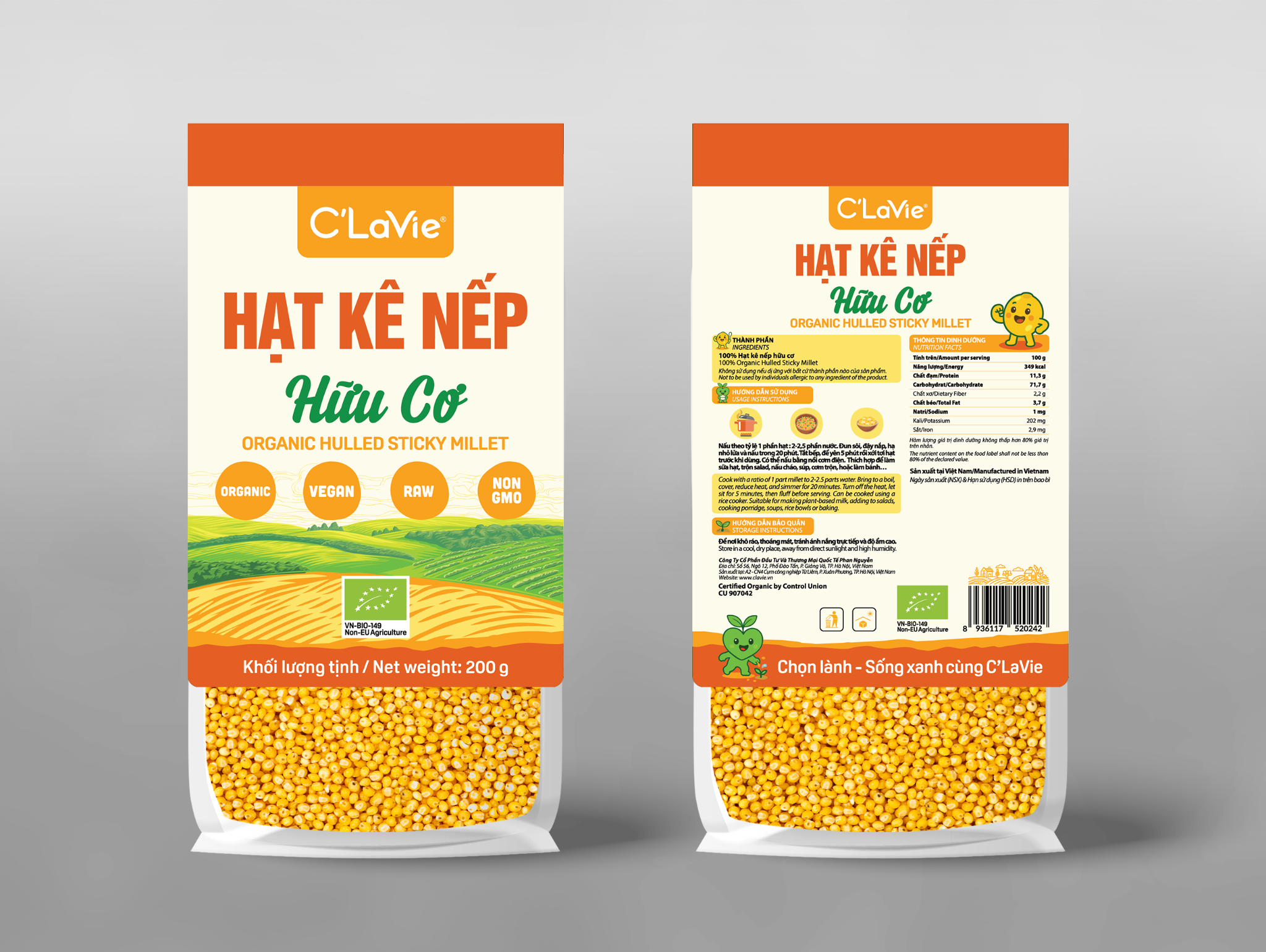 Hạt kê nếp hữu cơ C’LaVie 200g