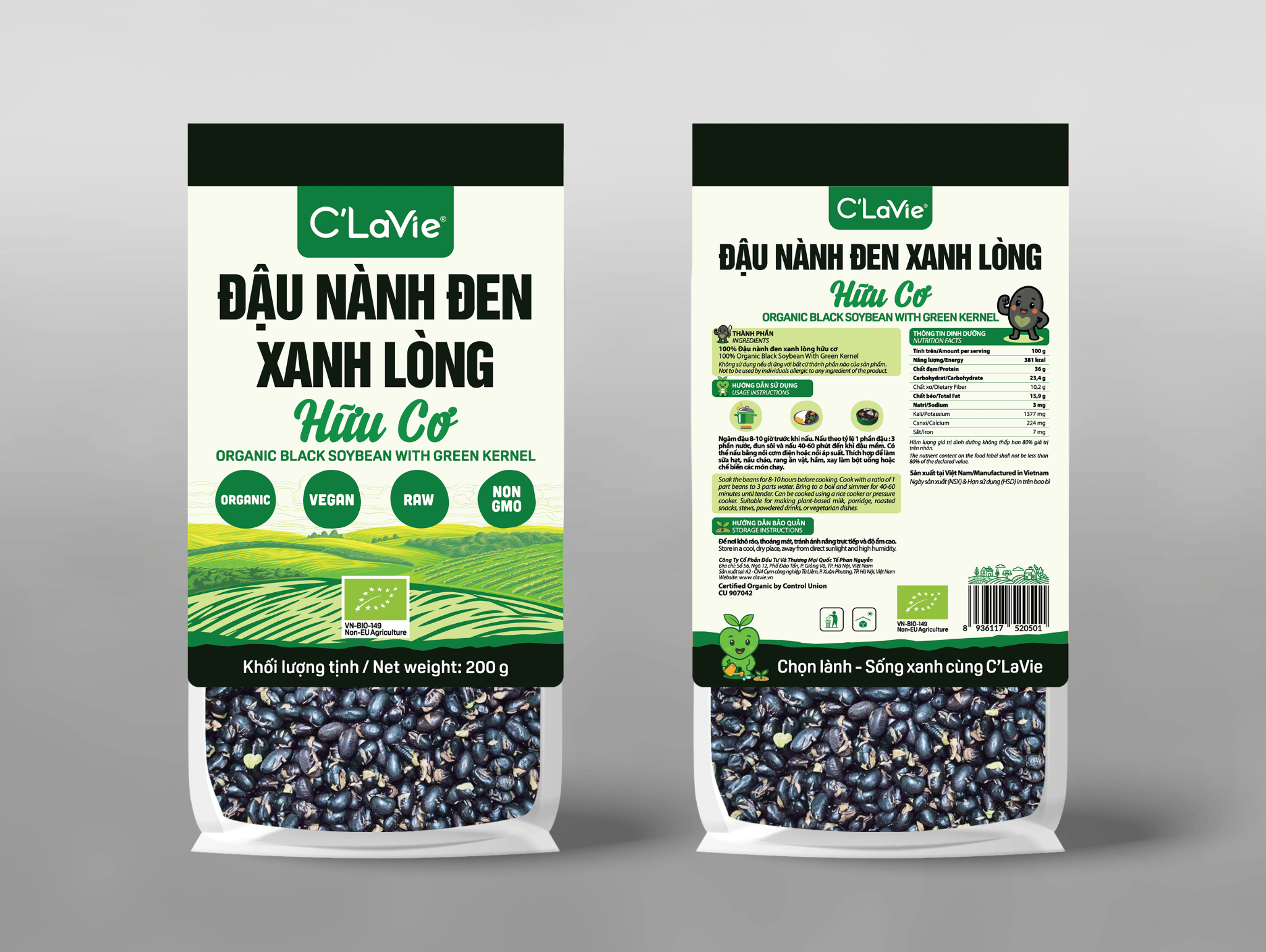 Đậu nành đen xanh lòng hữu cơ C'LaVie 200g