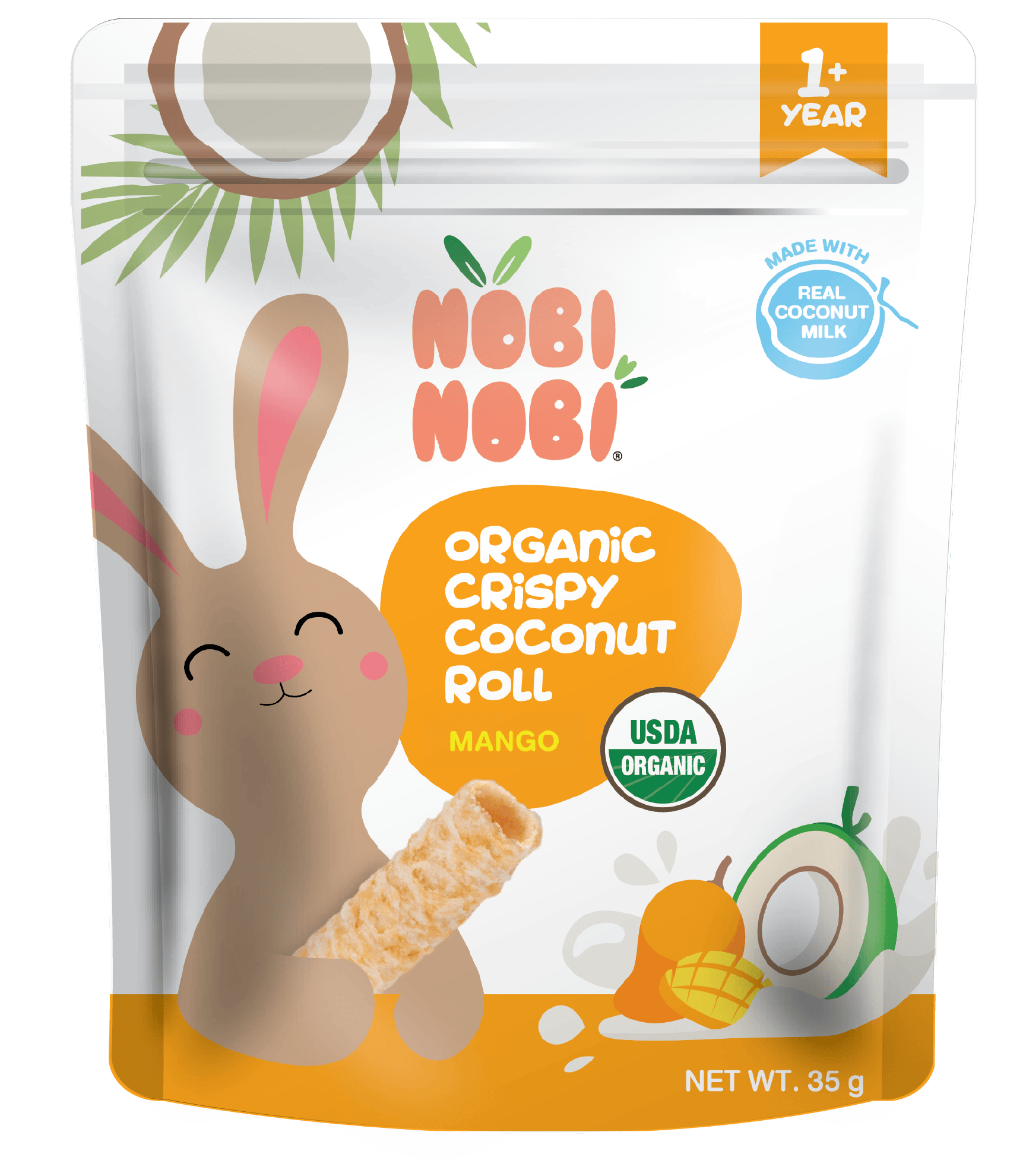 Bánh dừa cuộn giòn hữu cơ Nobi Nobi vị xoài 35g