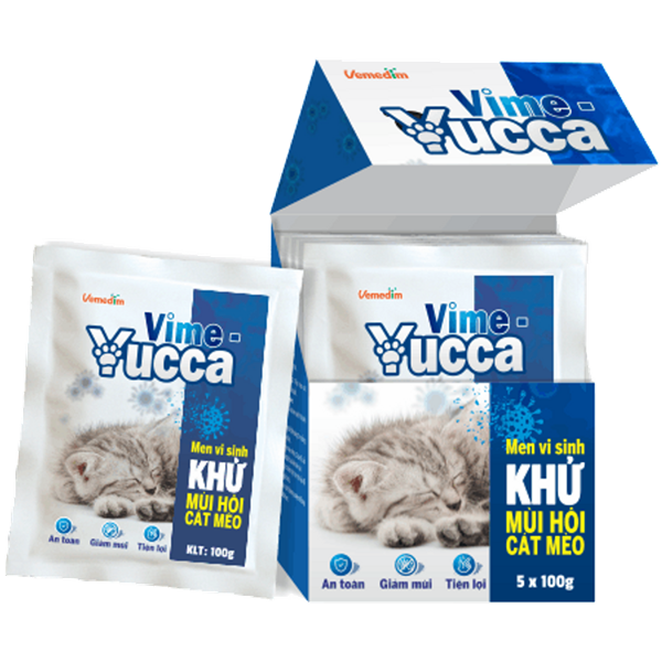 Men vi sinh khử mùi hôi cát mèo Vime Yucca 100g