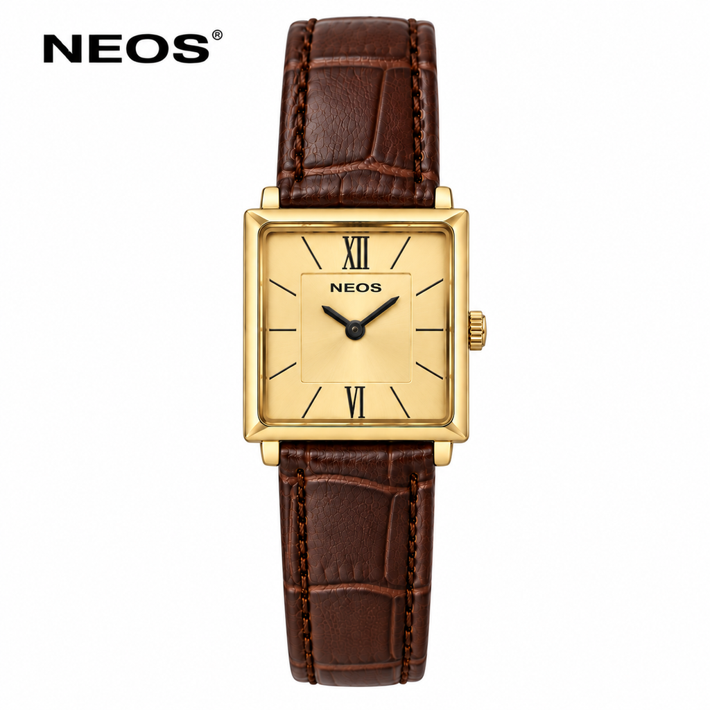 Đồng Hồ Dây Da Nữ Neos N-40674L Sapphire Mặt Vuông
