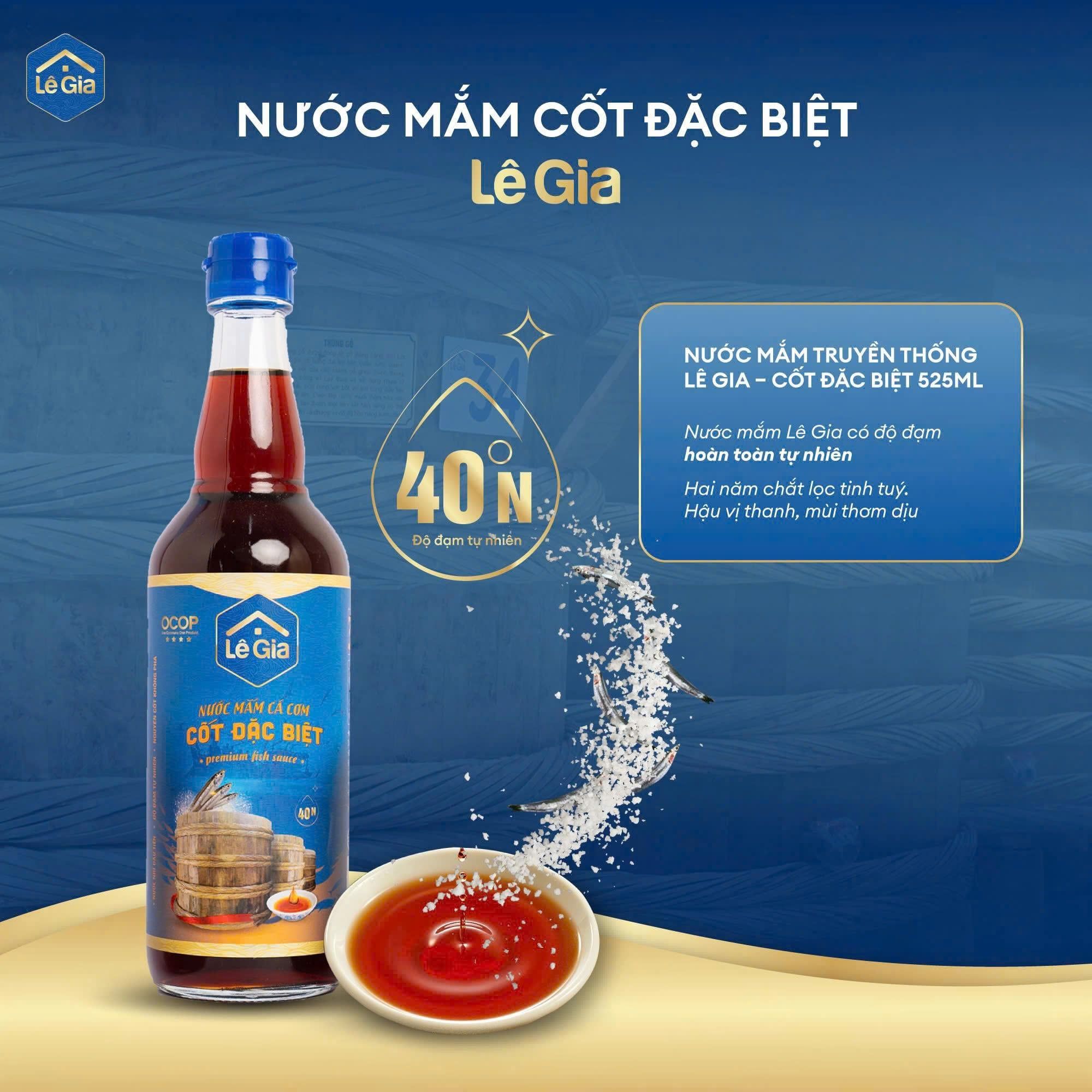 Nước mắm Cá Cơm - Cốt đặc biệt hiệu Lê Gia 525ml/chai(40 độ)