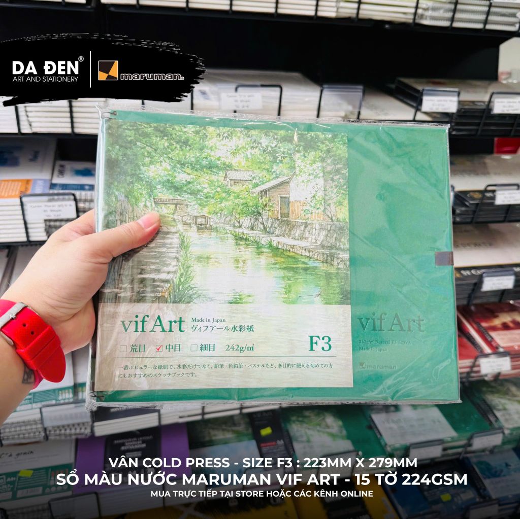 [DA ĐEN] Sổ Màu Nước Chất Lượng Cao Maruman Vif Art Đủ Size F0/F3F4